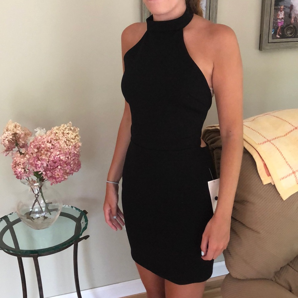 Tobi bodycon black tab collar backless  dress-Sm